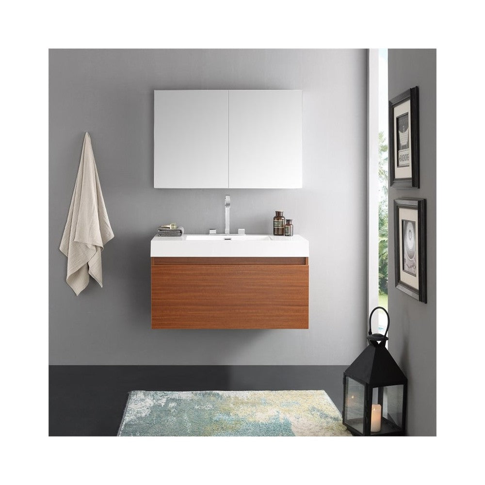 Fresca Mezzo 39" Teak Modern Bathroom Vanity w/ Medicine Cabinet