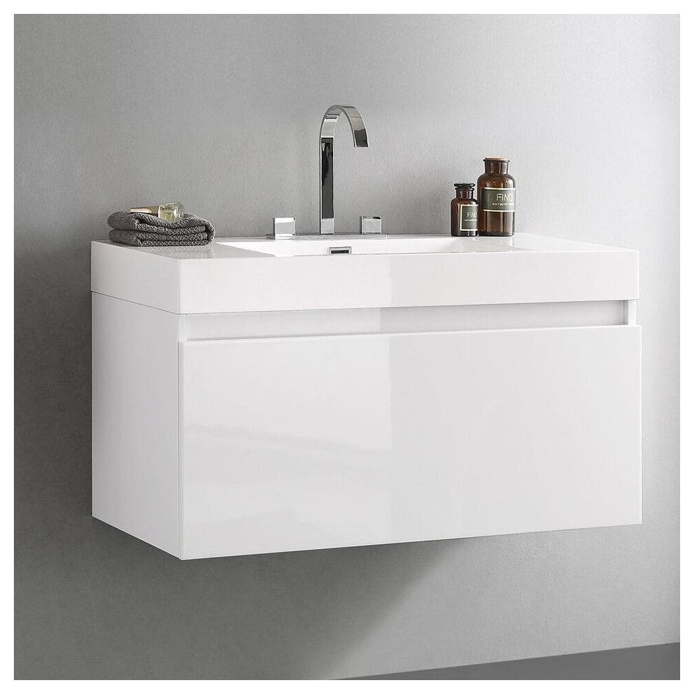 Fresca Mezzo 39" White Modern Bathroom Cabinet w/ Integrated Sink