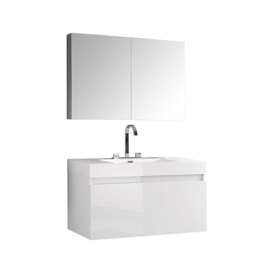 Fresca Mezzo 39" White Modern Bathroom Vanity w/ Medicine Cabinet