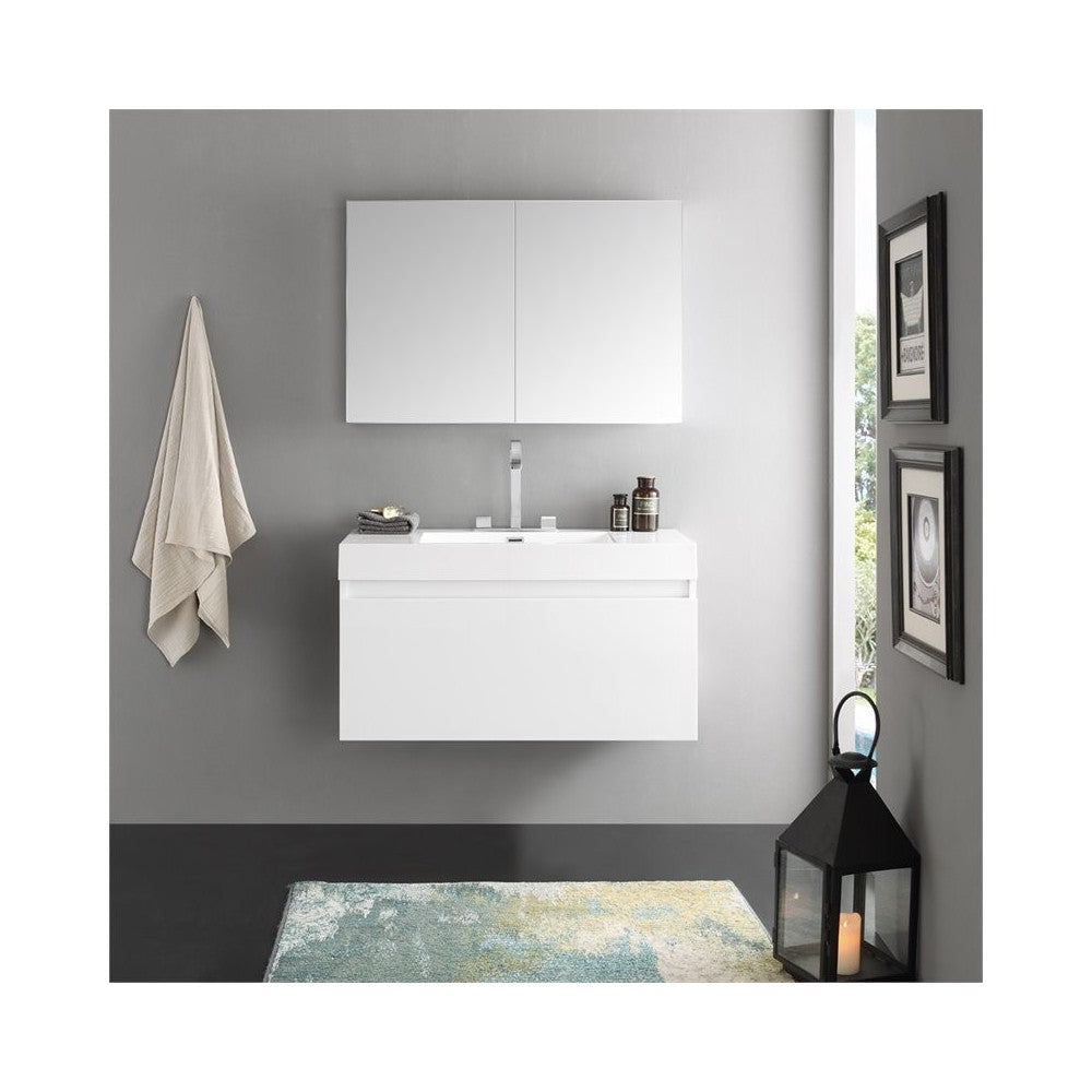 Fresca Mezzo 39" White Modern Bathroom Vanity w/ Medicine Cabinet