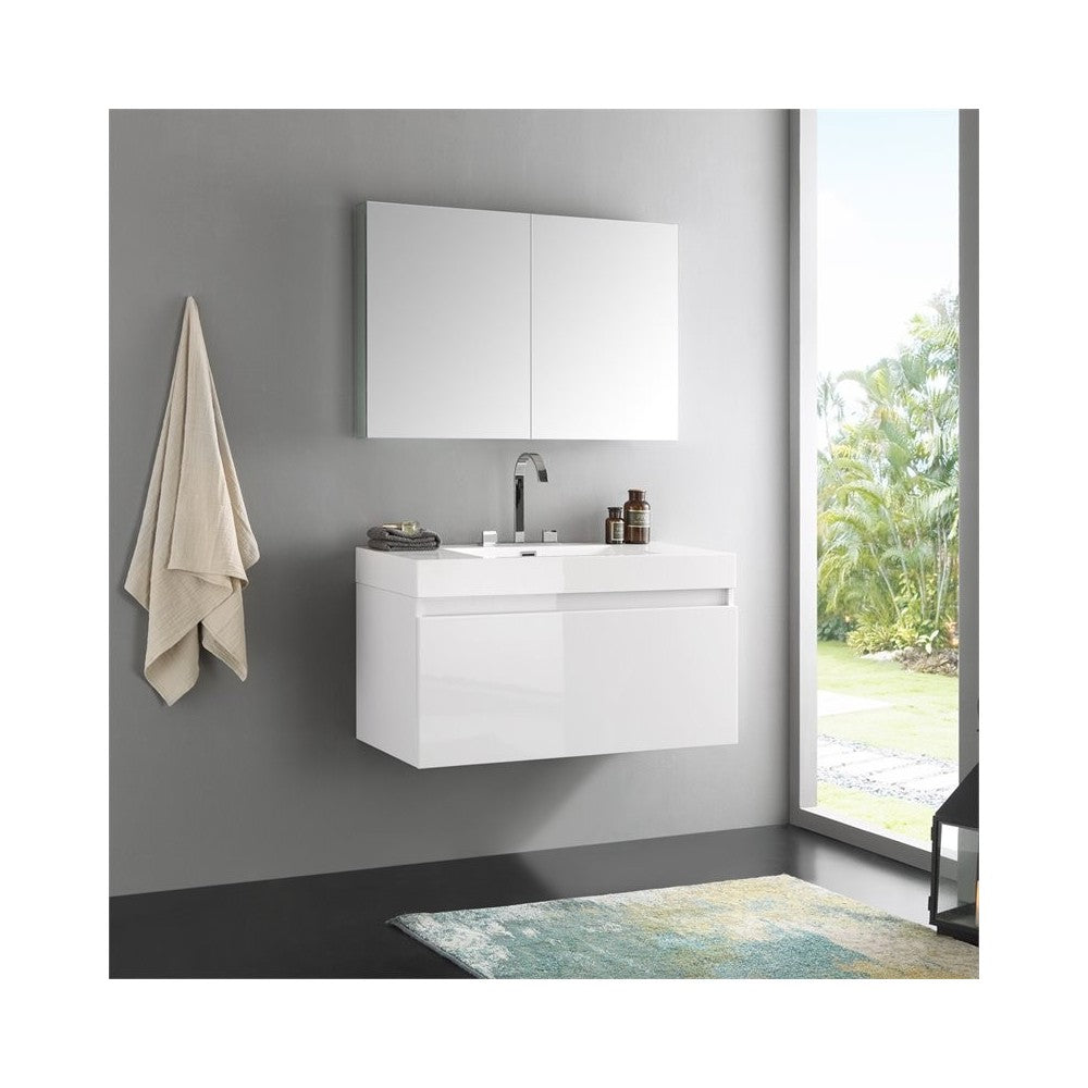 Fresca Mezzo 39" White Modern Bathroom Vanity w/ Medicine Cabinet