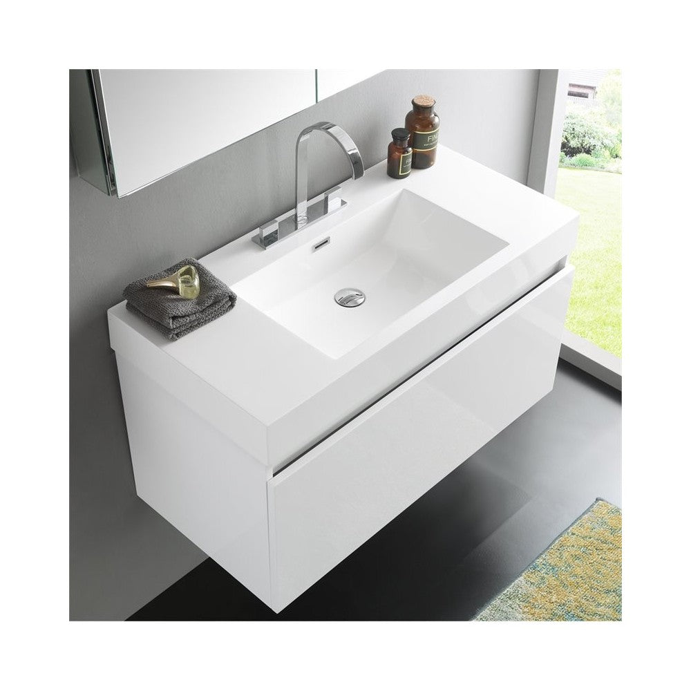 Fresca Mezzo 39" White Modern Bathroom Vanity w/ Medicine Cabinet