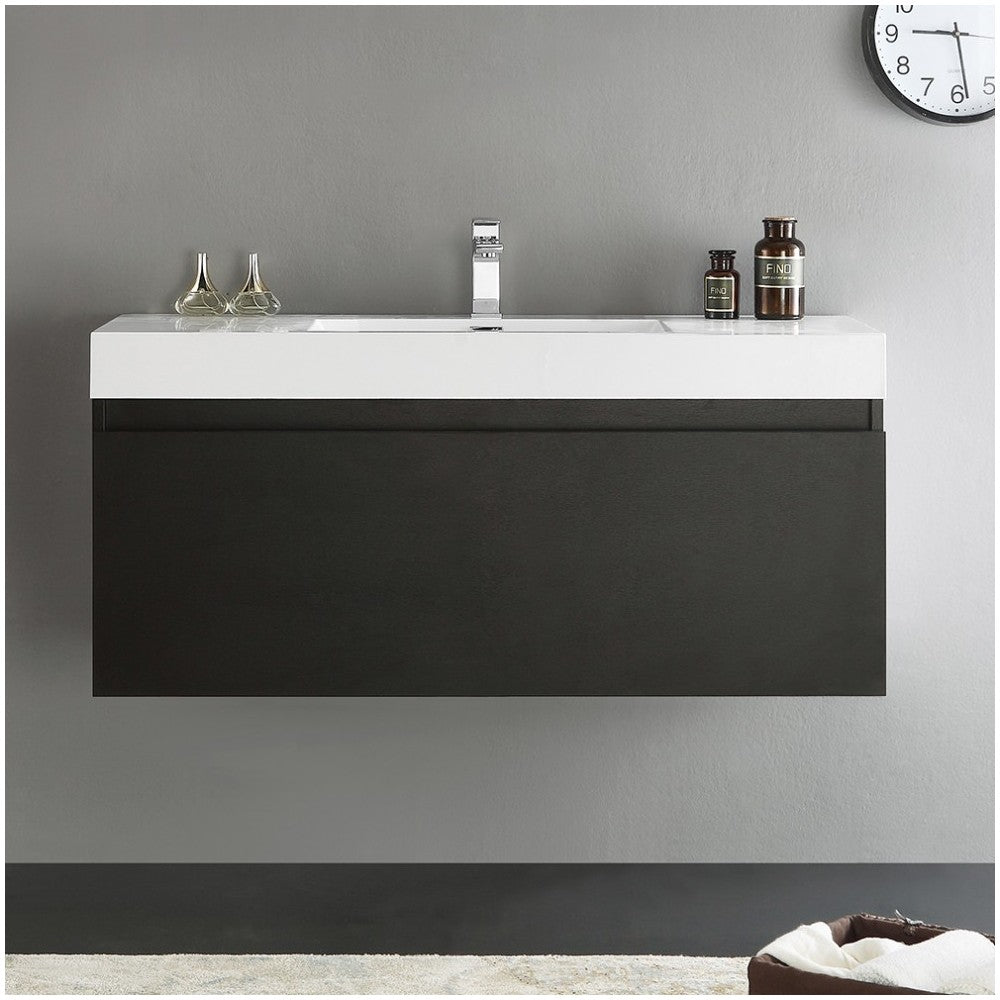 Fresca Mezzo 48" Black Wall Hung Modern Bathroom Cabinet w/ Integrated Sink