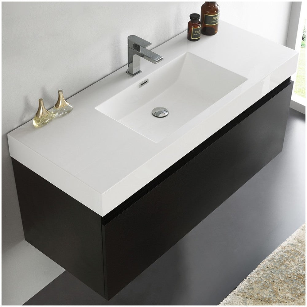 Fresca Mezzo 48" Black Wall Hung Modern Bathroom Cabinet w/ Integrated Sink