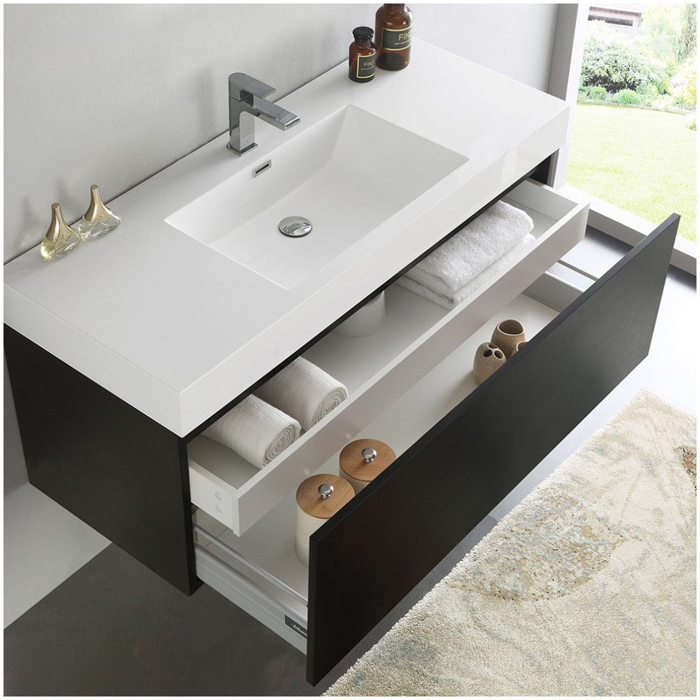 Fresca Mezzo 48" Black Wall Hung Modern Bathroom Cabinet w/ Integrated Sink
