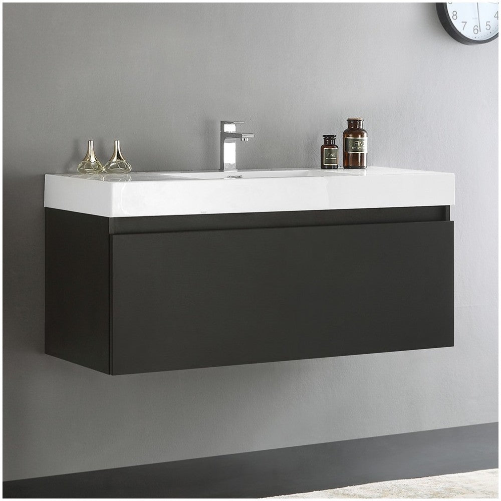 Fresca Mezzo 48" Black Wall Hung Modern Bathroom Cabinet w/ Integrated Sink
