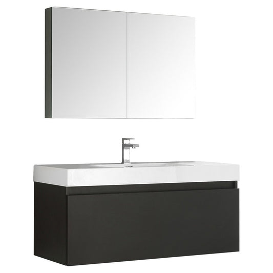 Fresca Mezzo 48" Black Wall Hung Modern Bathroom Vanity w/ Medicine Cabinet