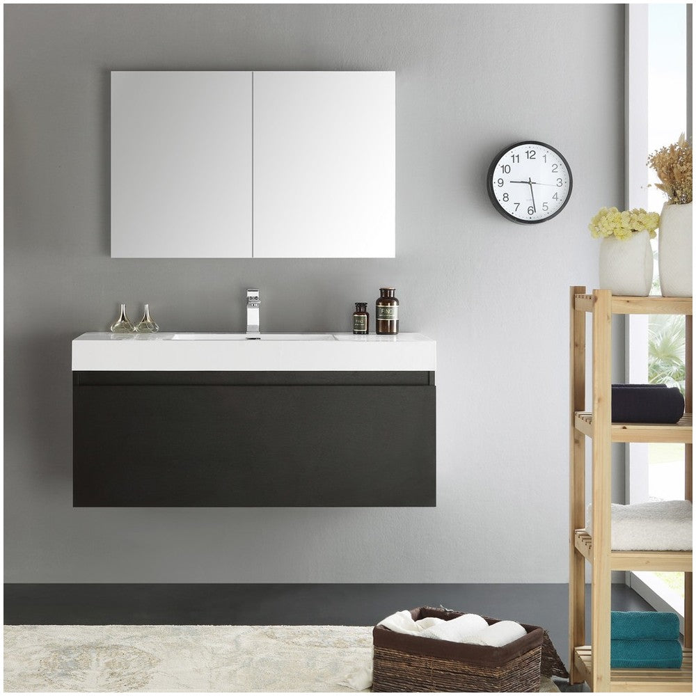 Fresca Mezzo 48" Black Wall Hung Modern Bathroom Vanity w/ Medicine Cabinet