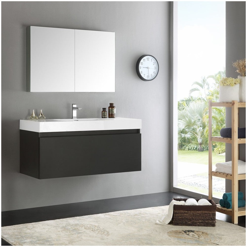 Fresca Mezzo 48" Black Wall Hung Modern Bathroom Vanity w/ Medicine Cabinet