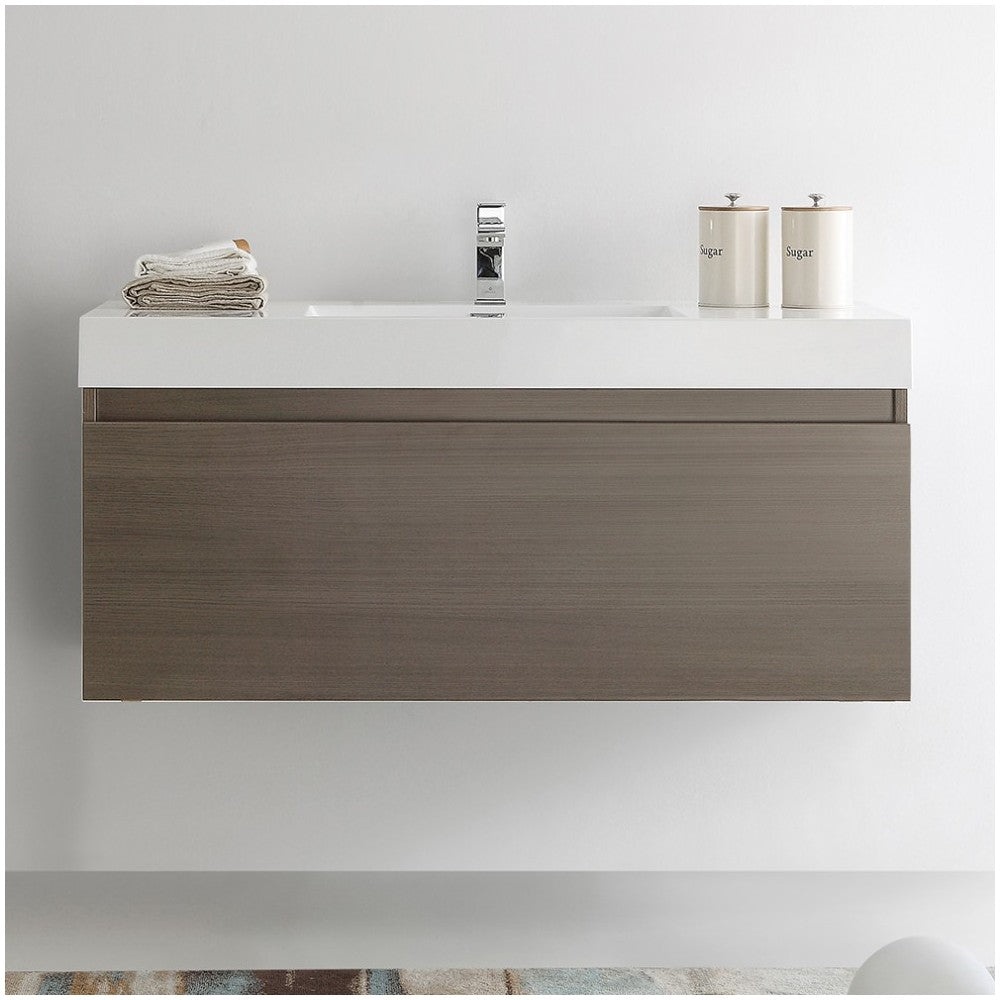 Fresca Mezzo 48" Gray Oak Wall Hung Modern Bathroom Cabinet w/ Integrated Sink