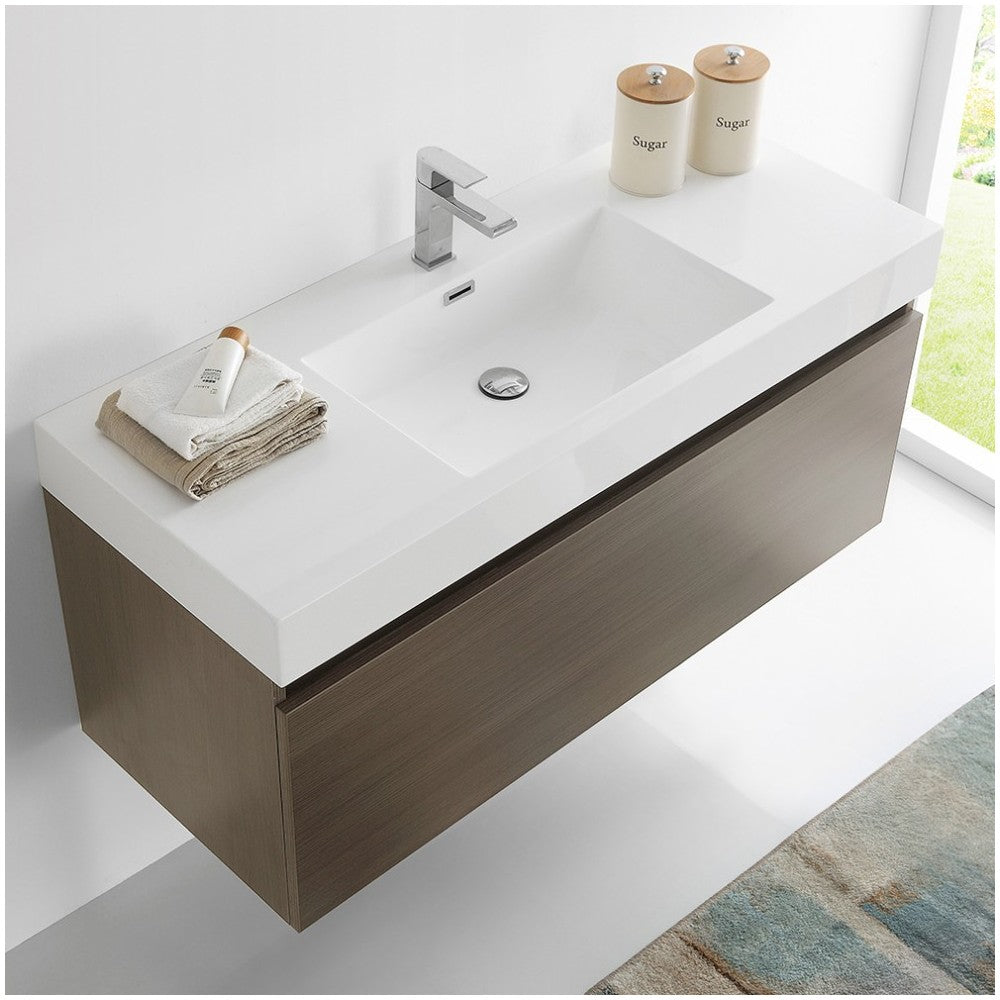 Fresca Mezzo 48" Gray Oak Wall Hung Modern Bathroom Cabinet w/ Integrated Sink