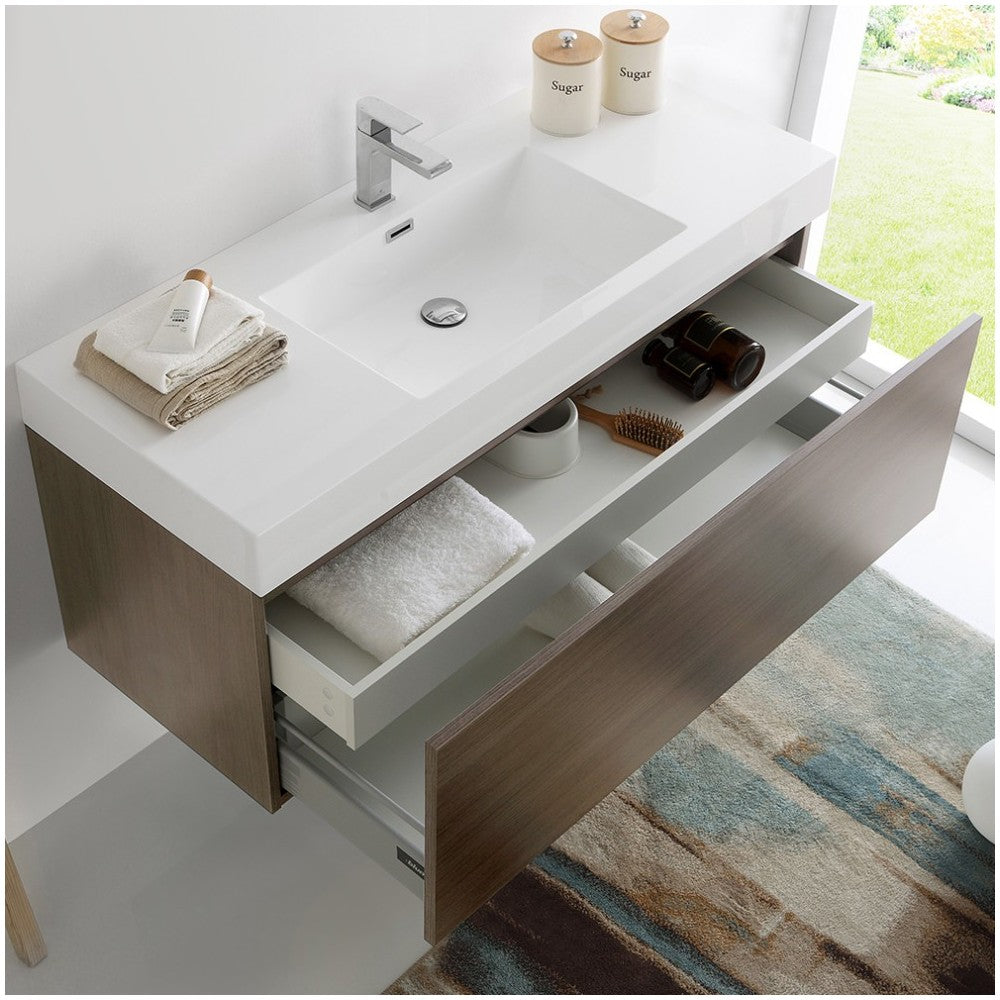Fresca Mezzo 48" Gray Oak Wall Hung Modern Bathroom Cabinet w/ Integrated Sink