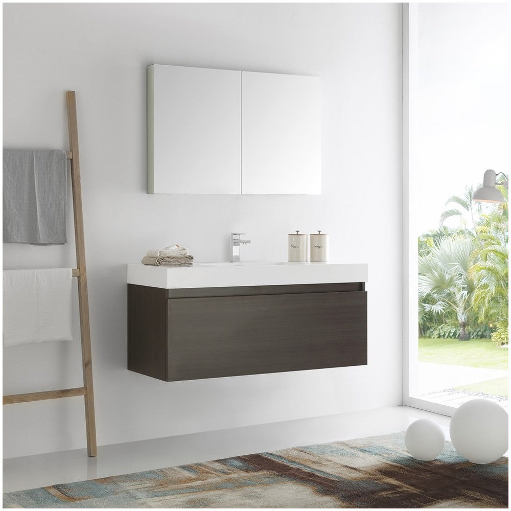 Fresca Mezzo 48" Gray Oak Wall Hung Modern Bathroom Vanity w/ Medicine Cabinet