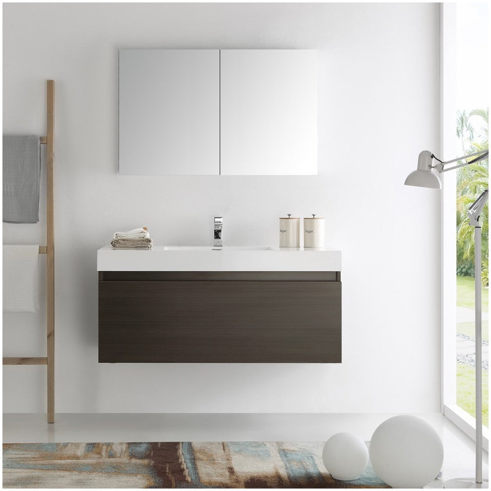 Fresca Mezzo 48" Gray Oak Wall Hung Modern Bathroom Vanity w/ Medicine Cabinet