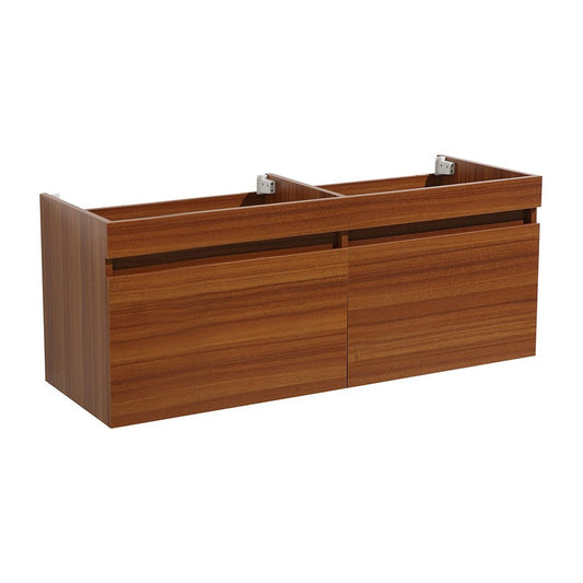 Fresca Mezzo 48" Teak Wall Hung Double Sink Modern Bathroom Cabinet