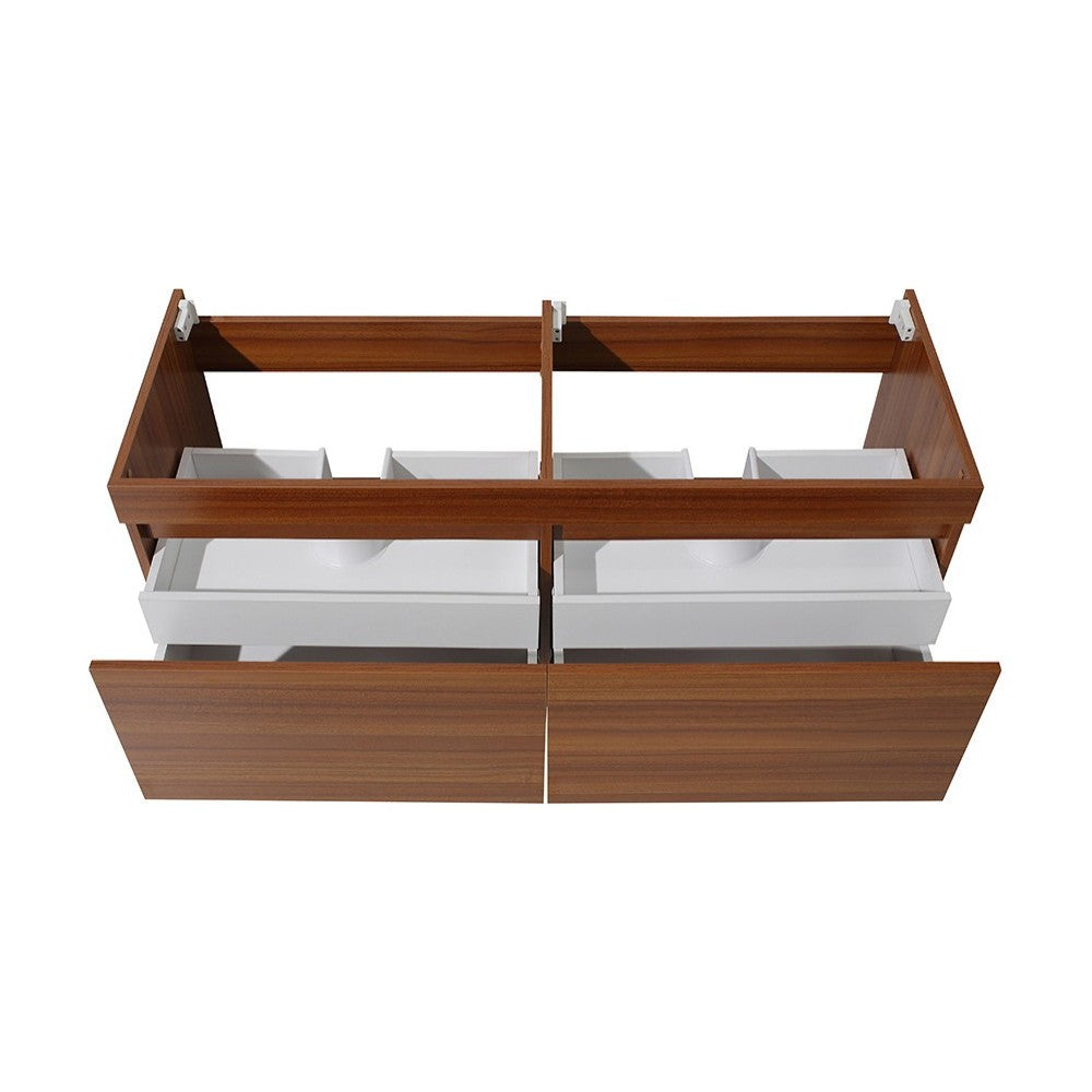 Fresca Mezzo 48" Teak Wall Hung Double Sink Modern Bathroom Cabinet