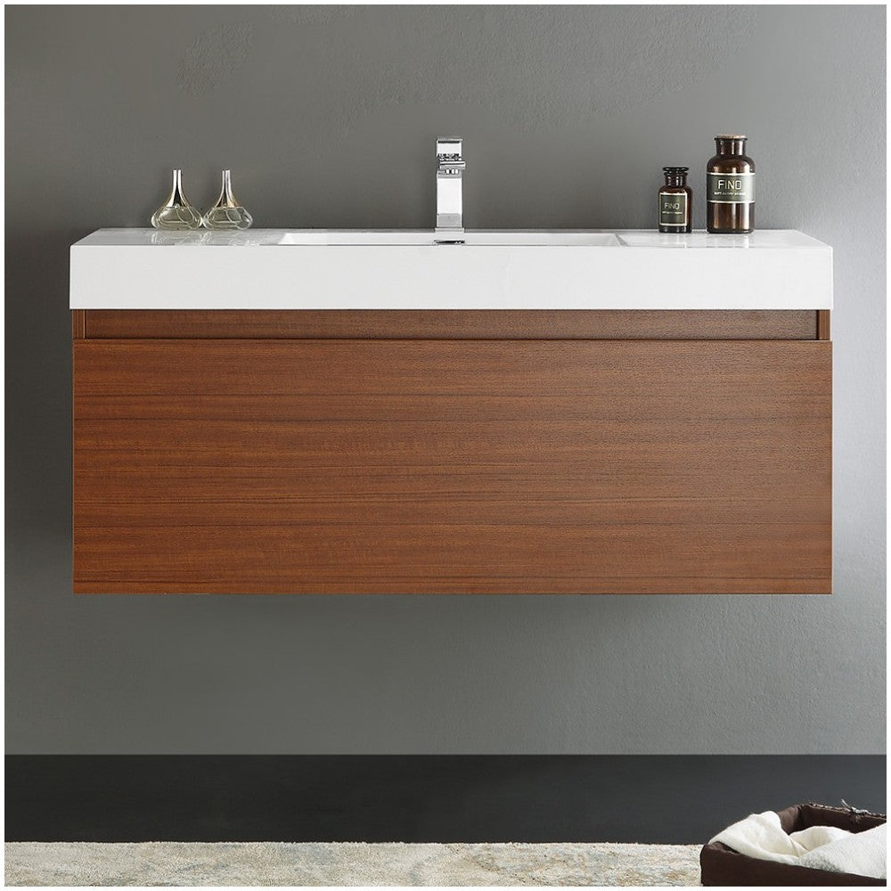 Fresca Mezzo 48" Teak Wall Hung Modern Bathroom Cabinet w/ Integrated Sink