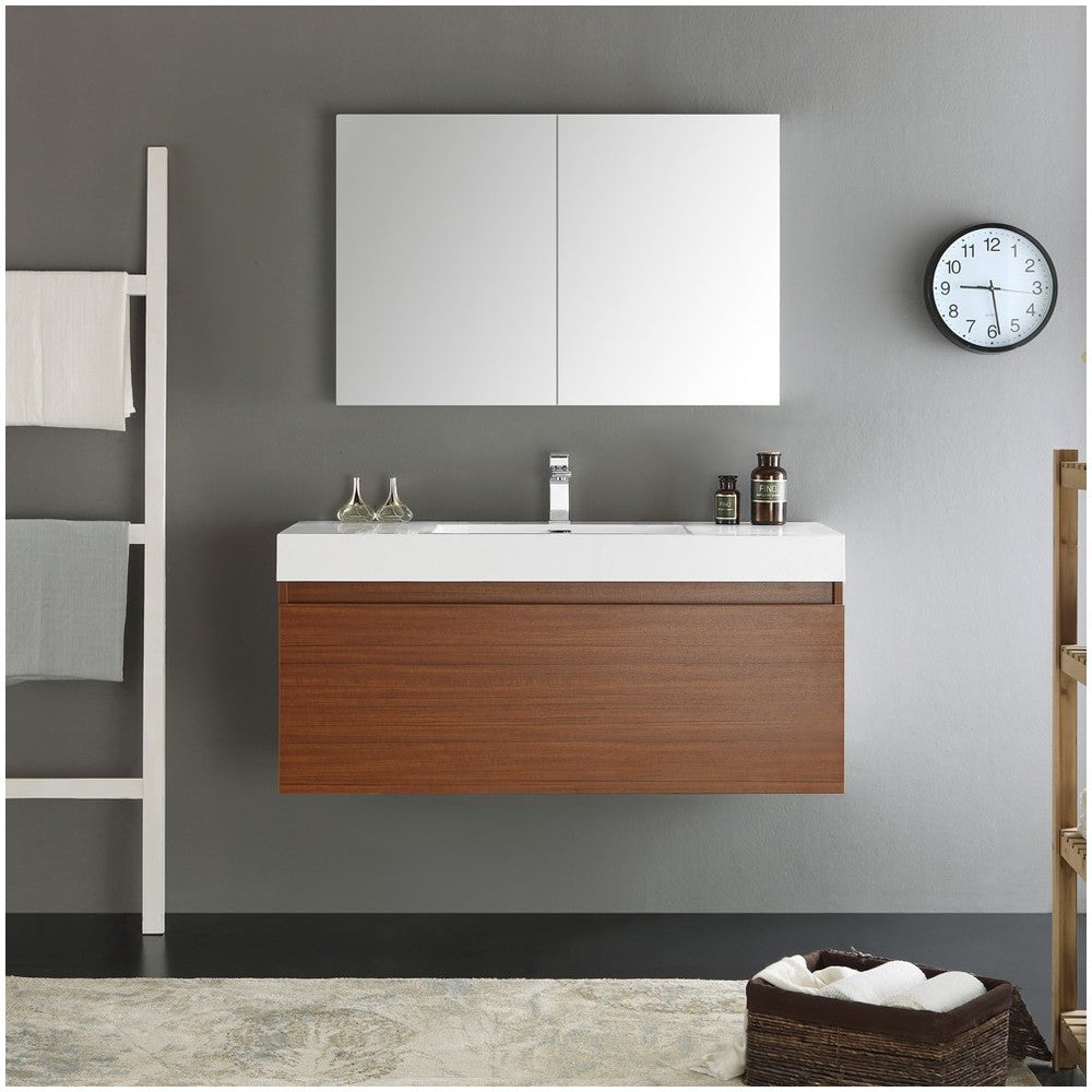 Fresca Mezzo 48" Teak Wall Hung Modern Bathroom Vanity w/ Medicine Cabinet