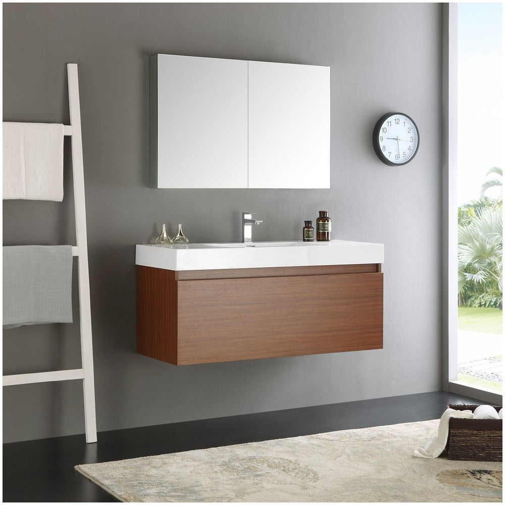 Fresca Mezzo 48" Teak Wall Hung Modern Bathroom Vanity w/ Medicine Cabinet