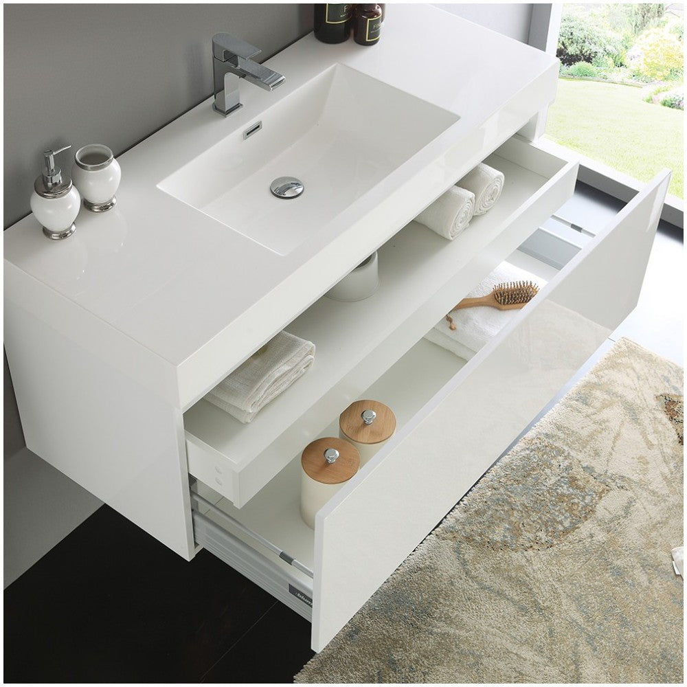 Fresca Mezzo 48" White Wall Hung Modern Bathroom Cabinet w/ Integrated Sink