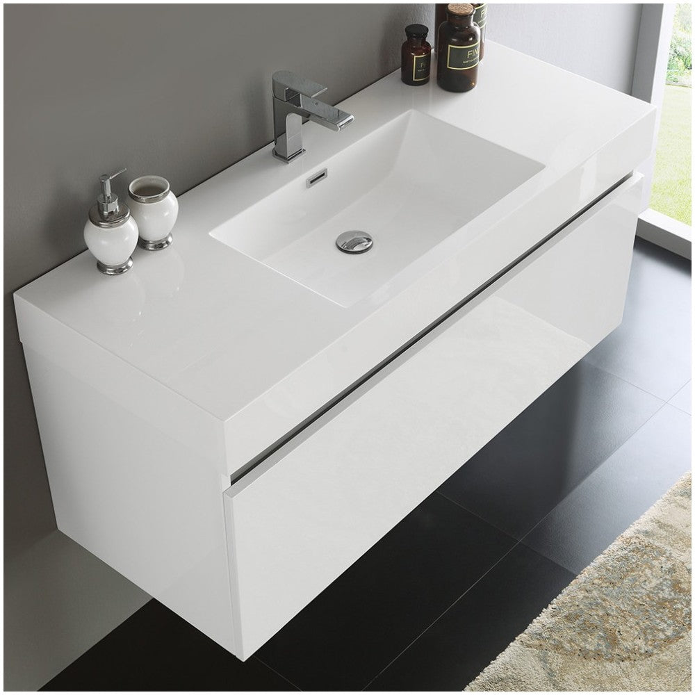 Fresca Mezzo 48" White Wall Hung Modern Bathroom Cabinet w/ Integrated Sink
