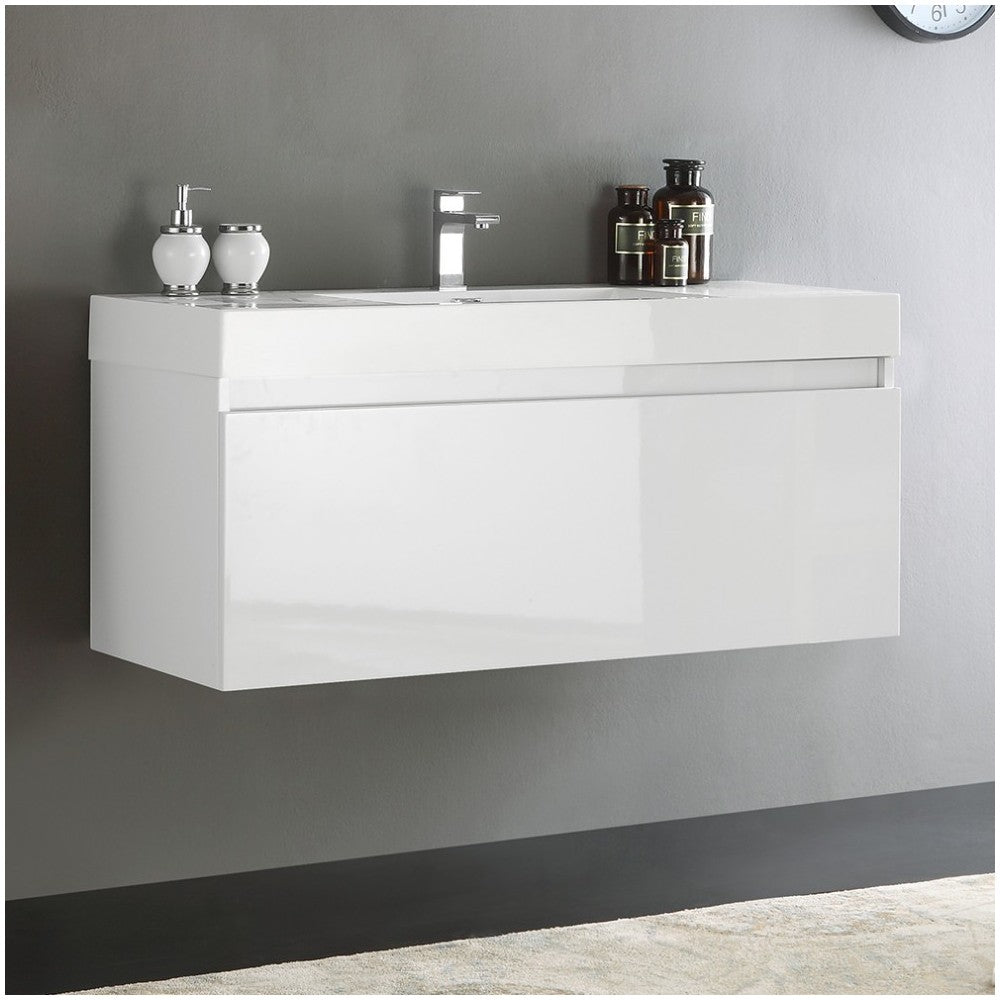 Fresca Mezzo 48" White Wall Hung Modern Bathroom Cabinet w/ Integrated Sink