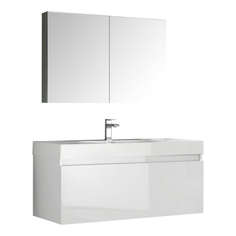 Fresca Mezzo 48" White Wall Hung Modern Bathroom Vanity w/ Medicine Cabinet