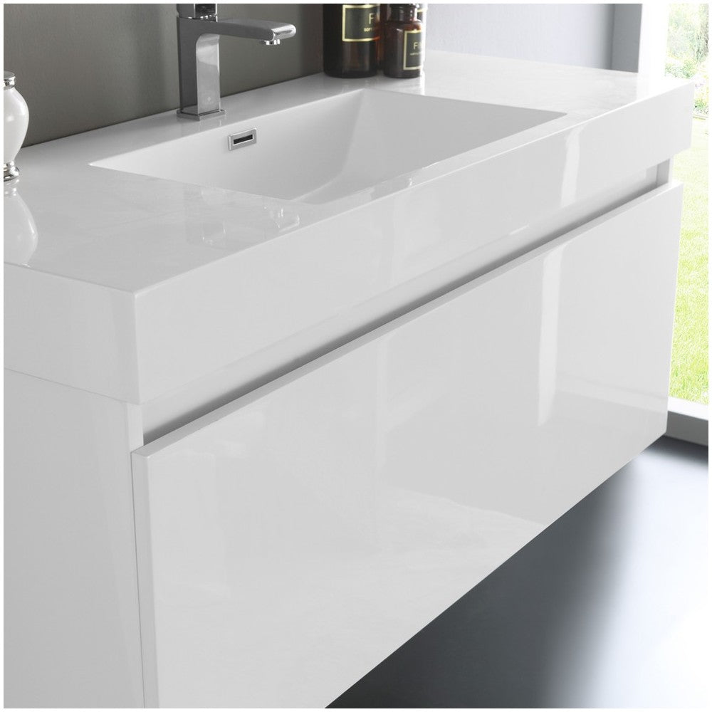 Fresca Mezzo 48" White Wall Hung Modern Bathroom Vanity w/ Medicine Cabinet