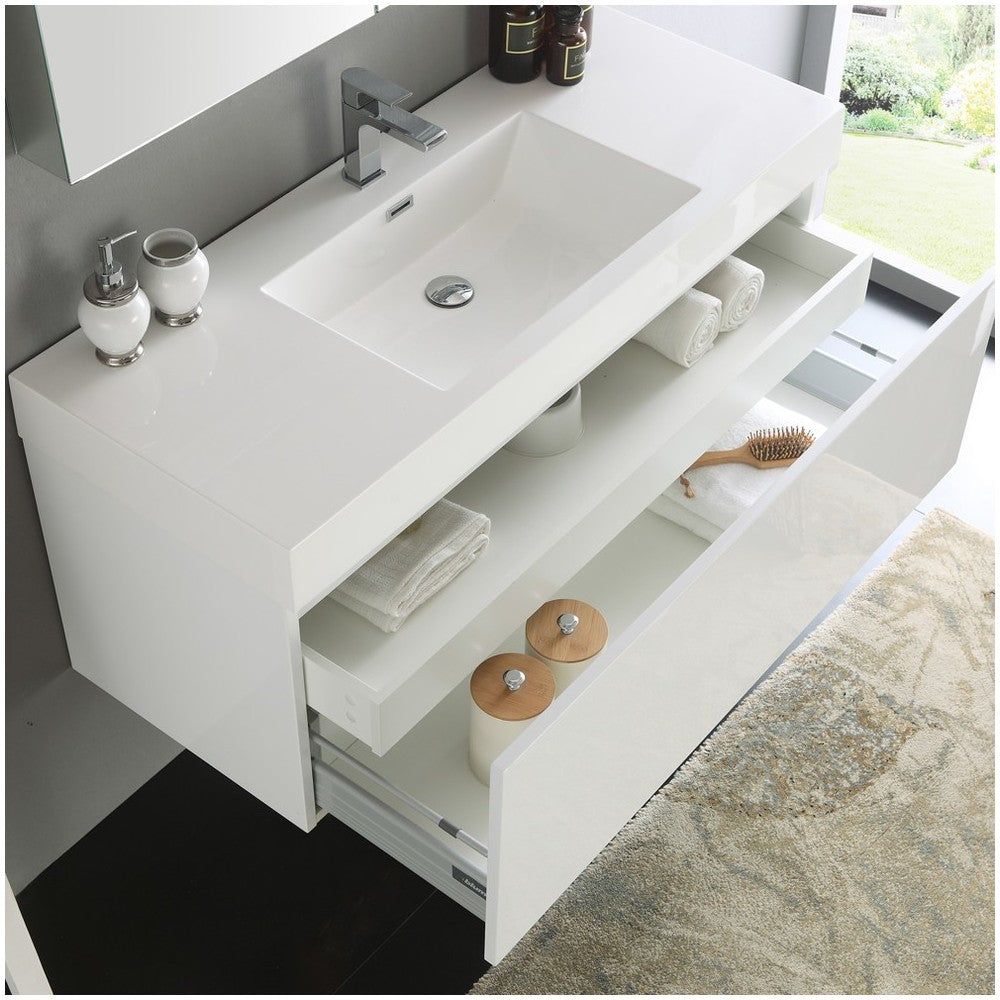 Fresca Mezzo 48" White Wall Hung Modern Bathroom Vanity w/ Medicine Cabinet