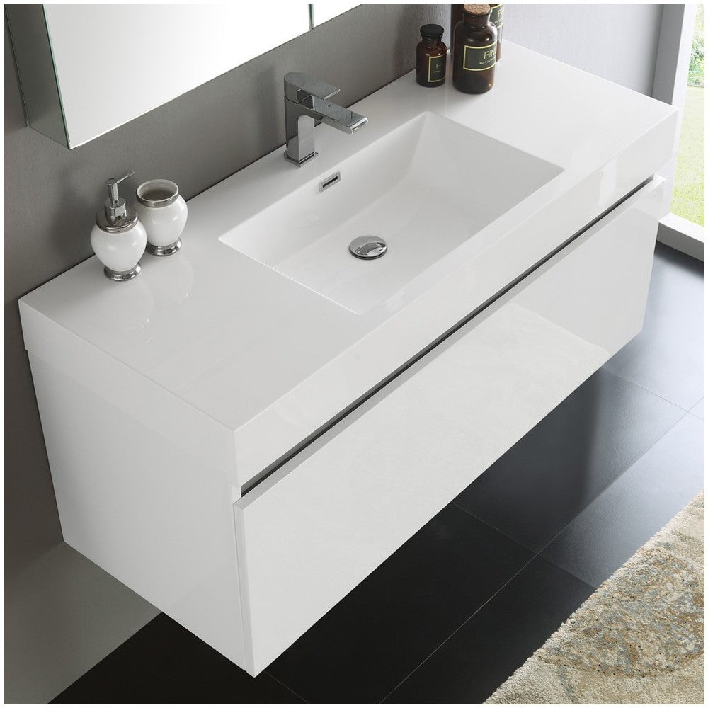 Fresca Mezzo 48" White Wall Hung Modern Bathroom Vanity w/ Medicine Cabinet