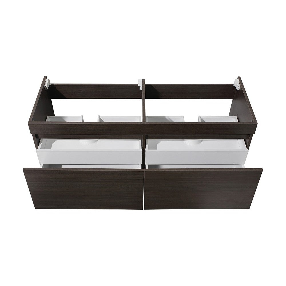 Fresca Mezzo 60" Gray Oak Wall Hung Double Sink Modern Bathroom Cabinet