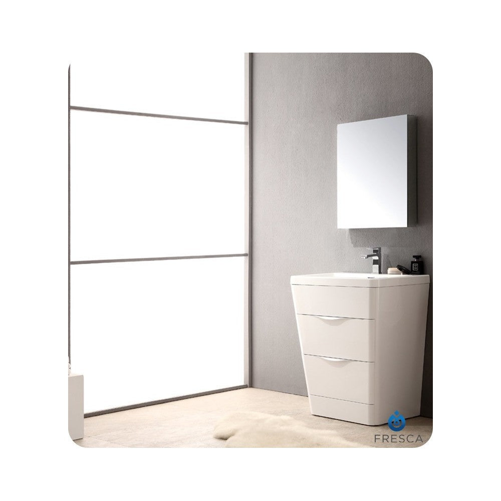 Fresca Milano 26" Glossy White Modern Bathroom Vanity w/ Medicine Cabinet