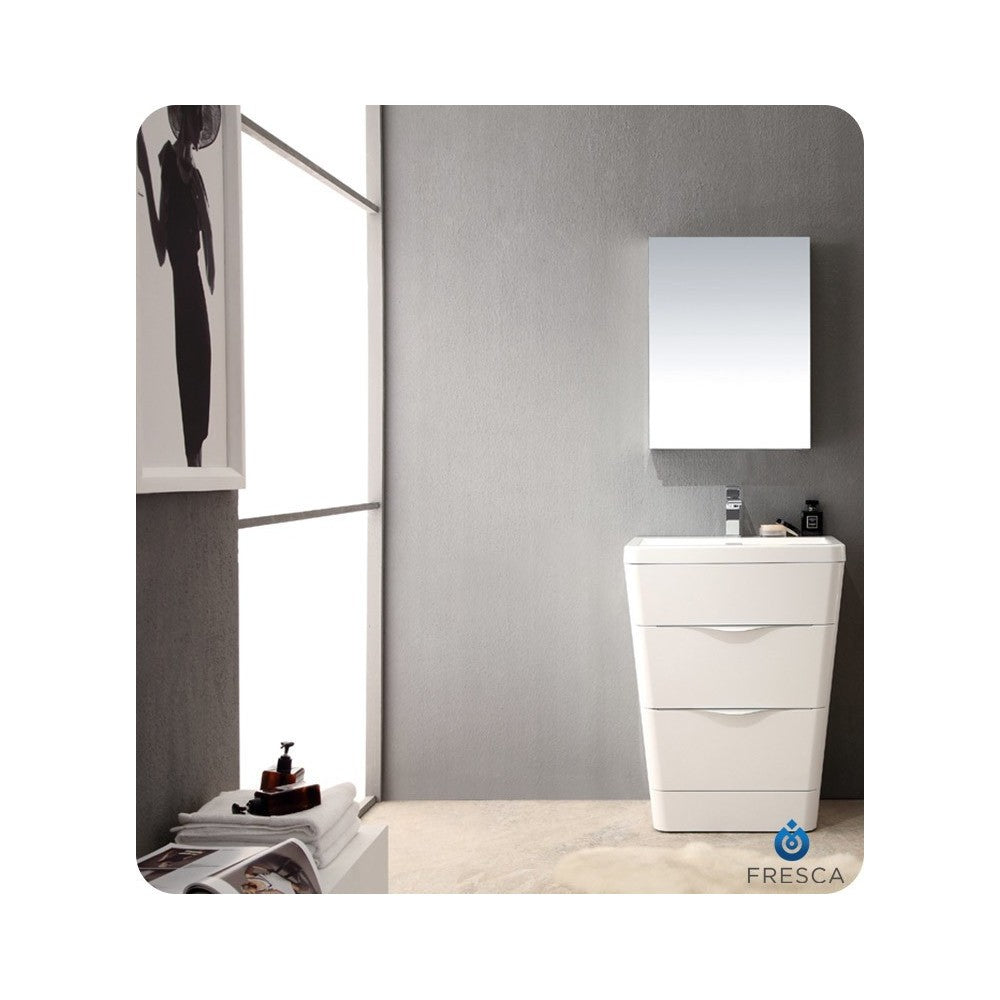 Fresca Milano 26" Glossy White Modern Bathroom Vanity w/ Medicine Cabinet