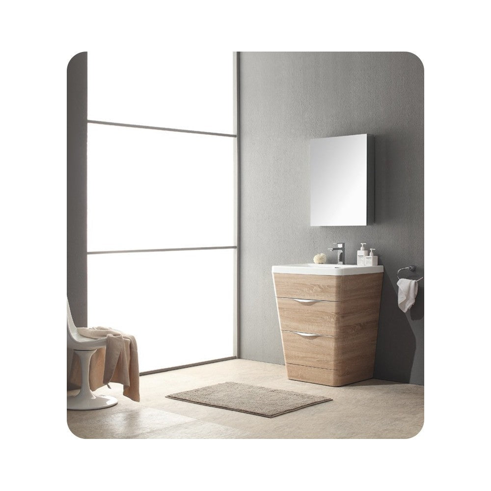 Fresca Milano 26" White Oak Modern Bathroom Vanity w/ Medicine Cabinet