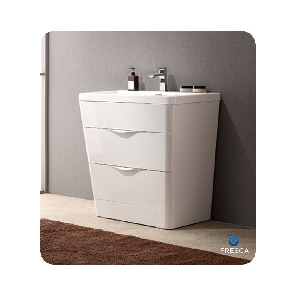 Fresca Milano 32" Glossy White Modern Bathroom Cabinet w/ Integrated Sink
