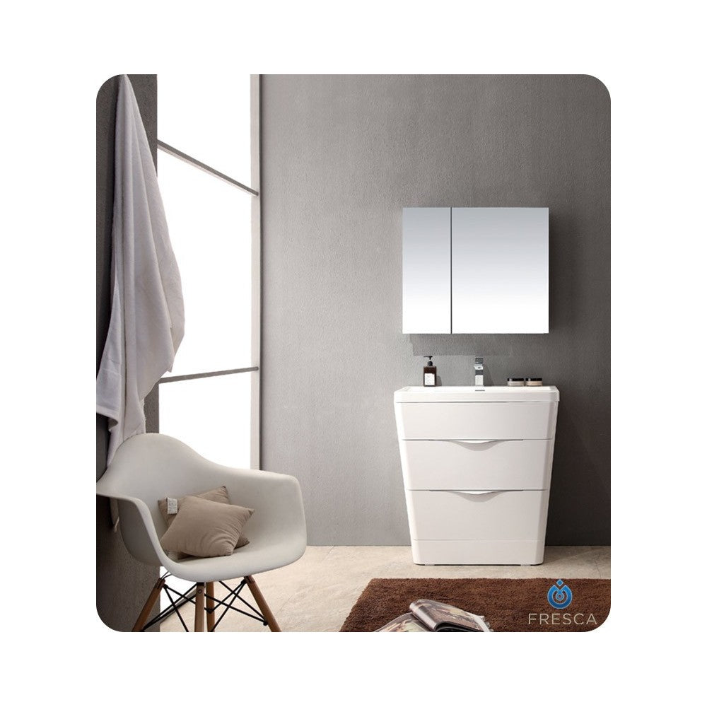 Fresca Milano 32" Glossy White Modern Bathroom Cabinet w/ Integrated Sink