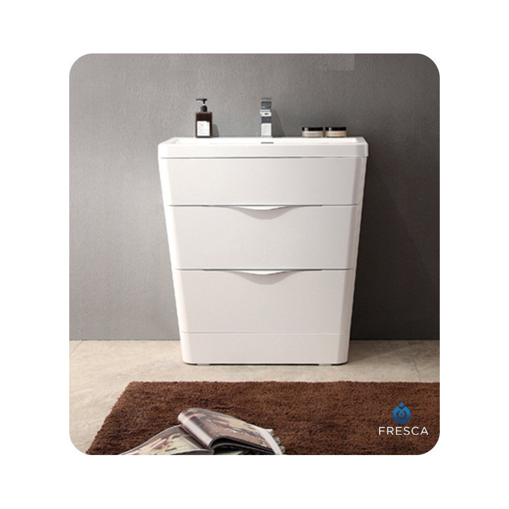 Fresca Milano 32" Glossy White Modern Bathroom Cabinet w/ Integrated Sink