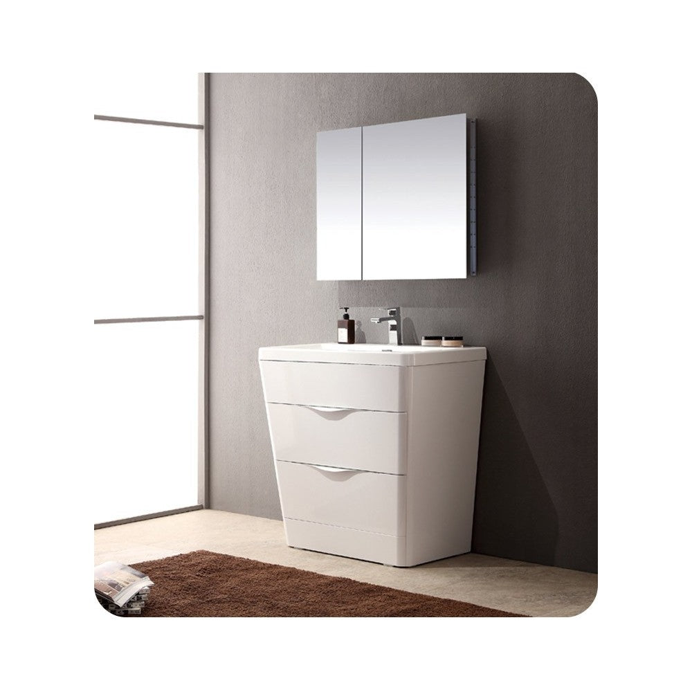 Fresca Milano 32" Glossy White Modern Bathroom Cabinet w/ Integrated Sink