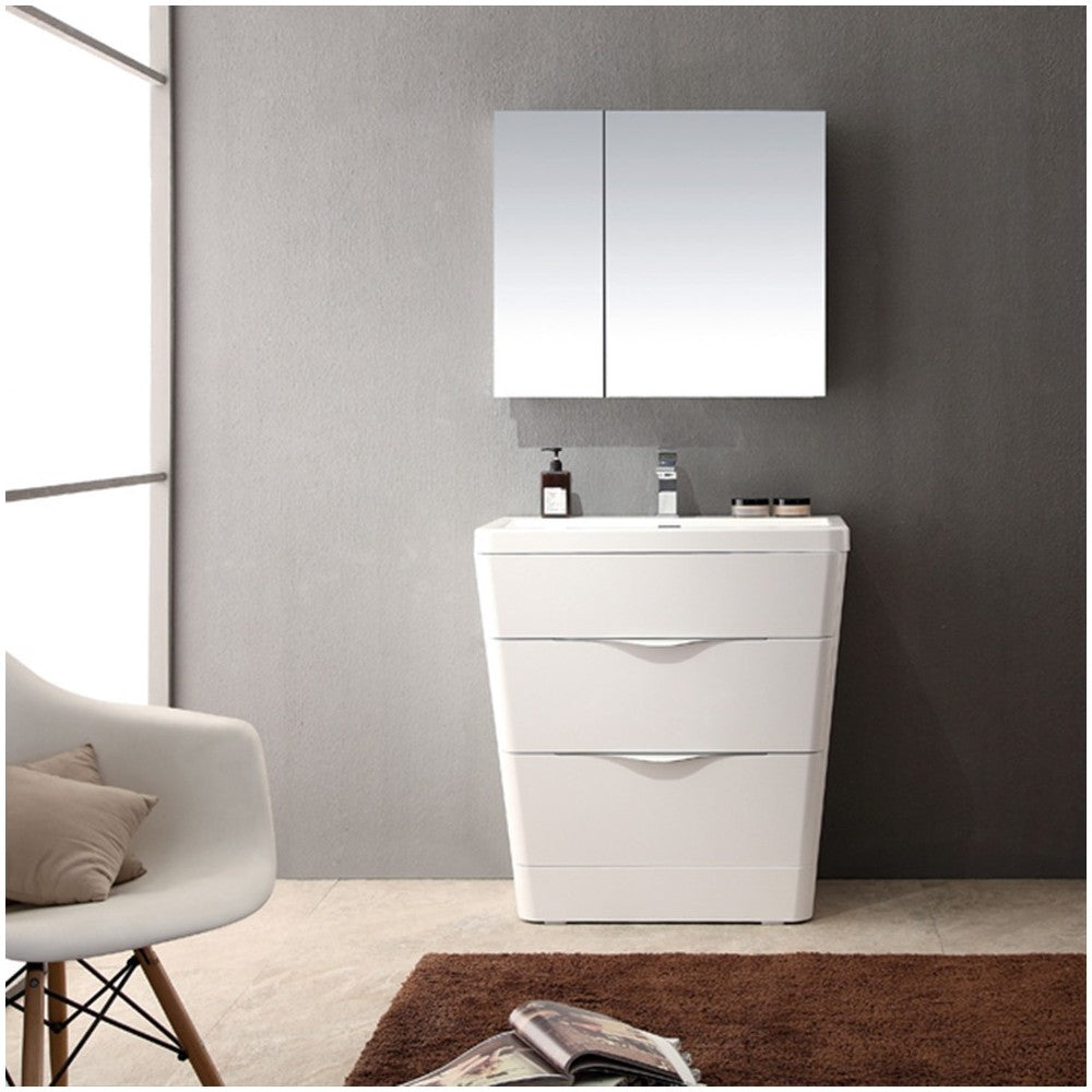 Fresca Milano 32" Glossy White Modern Bathroom Vanity w/ Medicine Cabinet