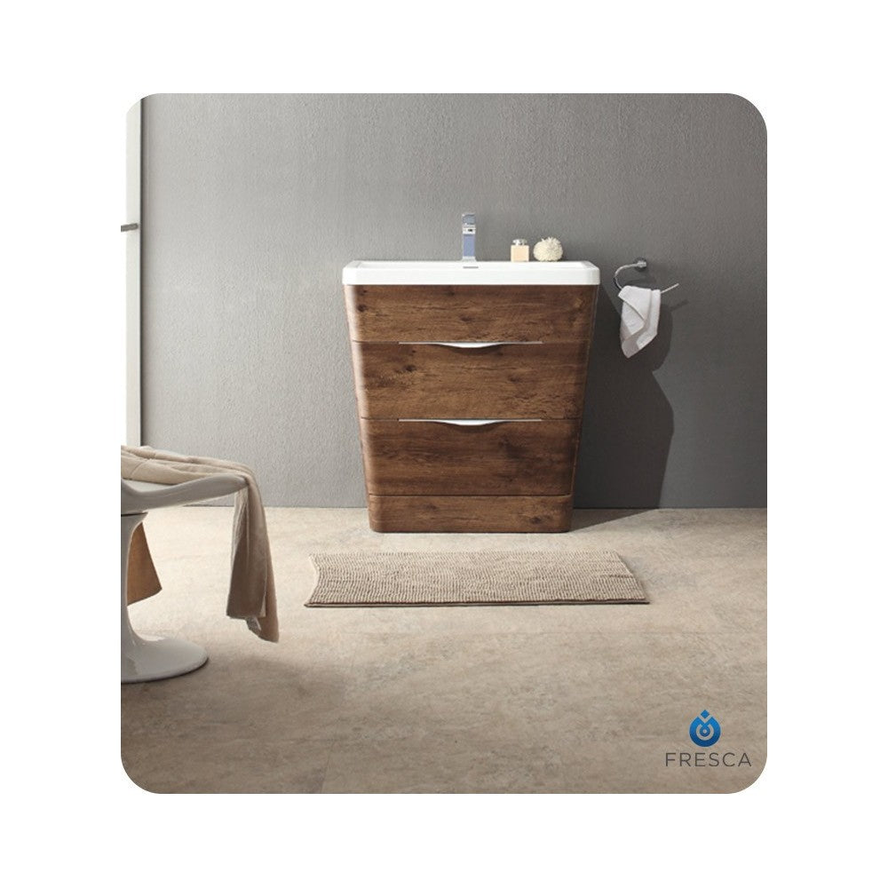 Fresca Milano 32" Rosewood Modern Bathroom Cabinet w/ Integrated Sink