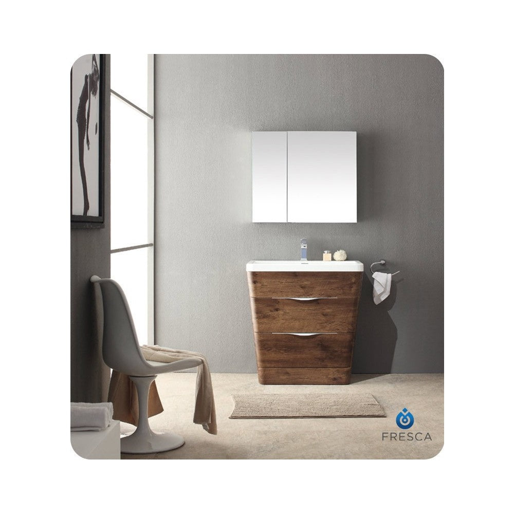 Fresca Milano 32" Rosewood Modern Bathroom Cabinet w/ Integrated Sink