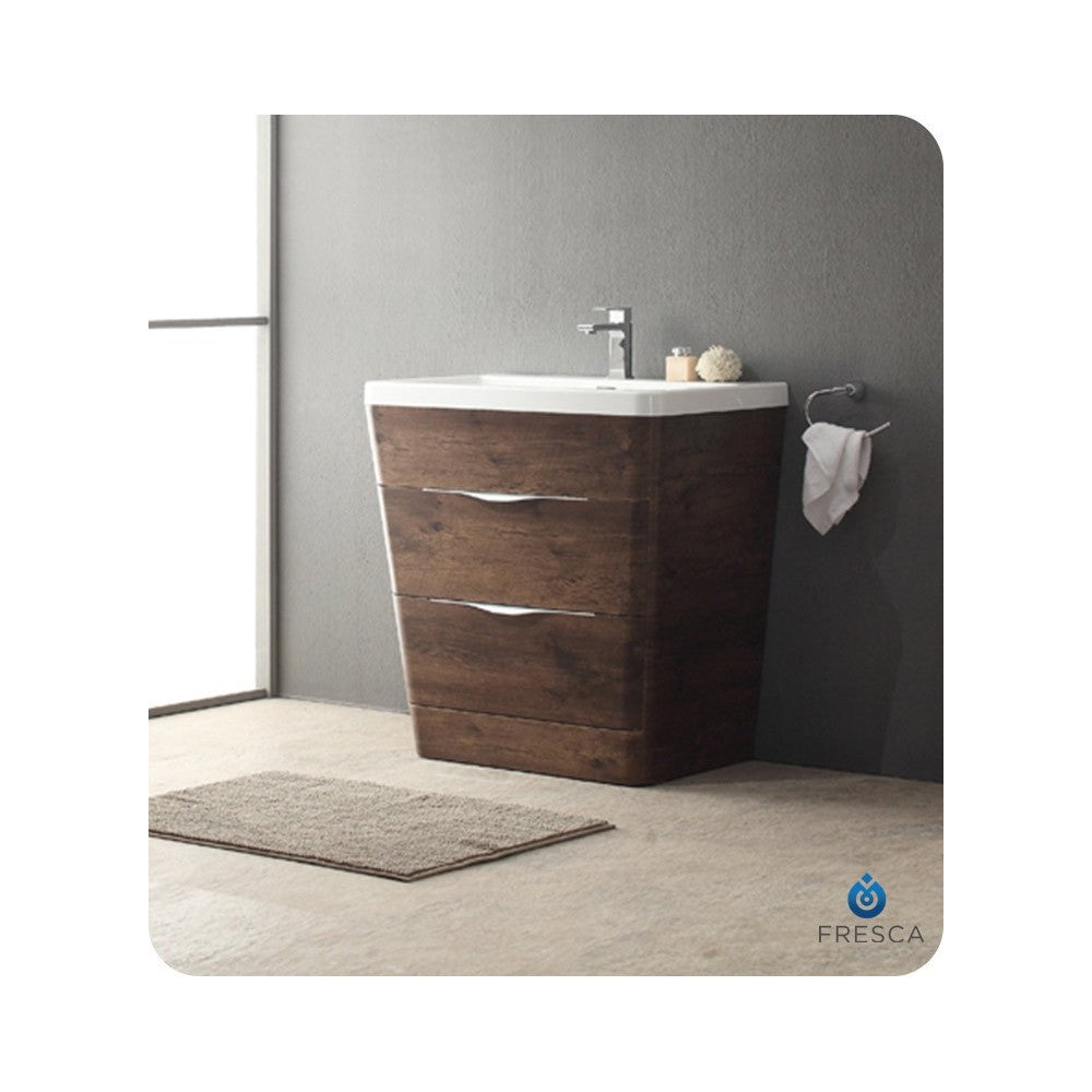 Fresca Milano 32" Rosewood Modern Bathroom Cabinet w/ Integrated Sink