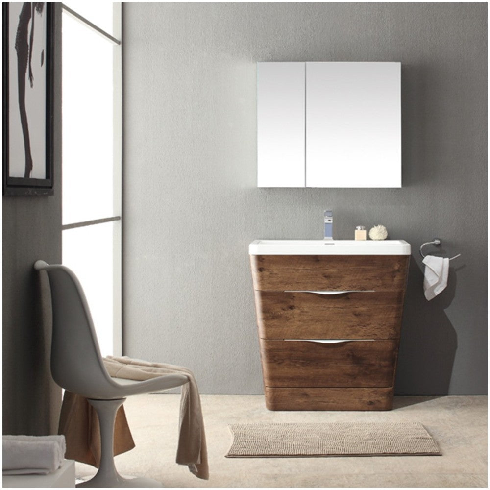 Fresca Milano 32" Rosewood Modern Bathroom Vanity w/ Medicine Cabinet