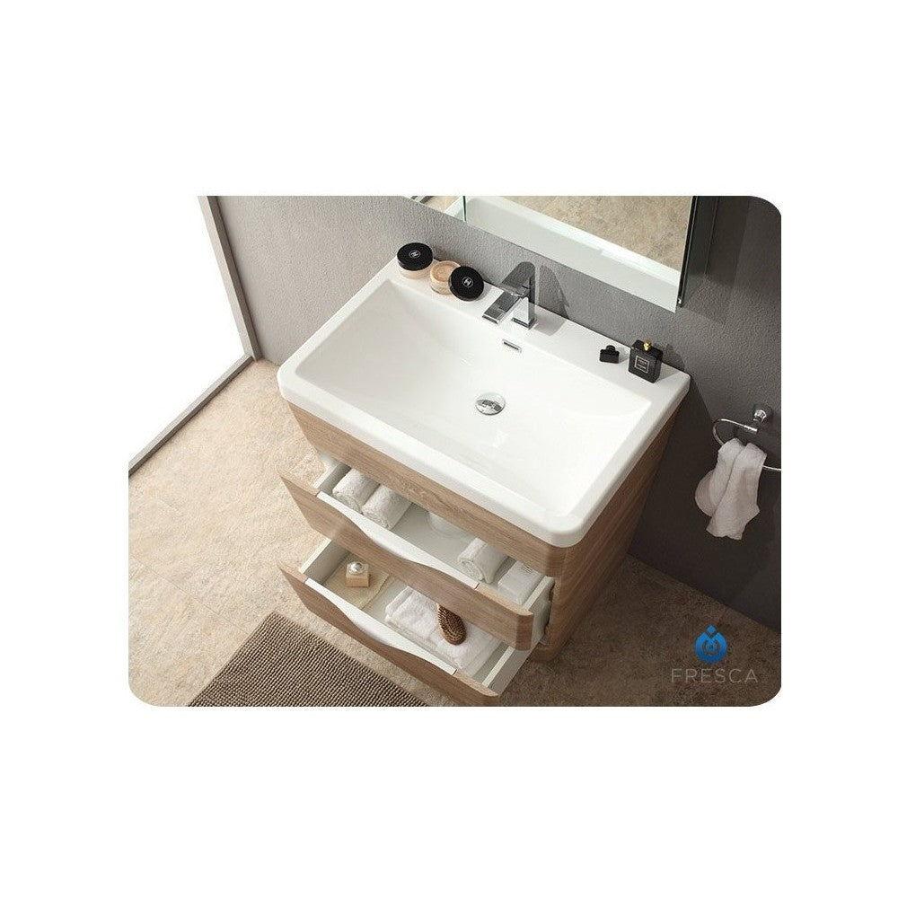 Fresca Milano 32" White Oak Modern Bathroom Cabinet w/ Integrated Sink
