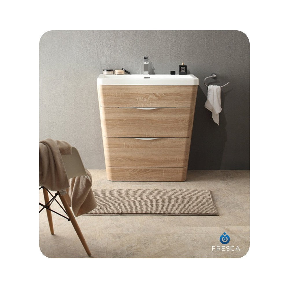 Fresca Milano 32" White Oak Modern Bathroom Cabinet w/ Integrated Sink