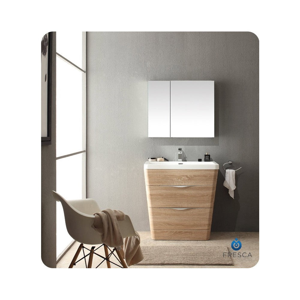 Fresca Milano 32" White Oak Modern Bathroom Cabinet w/ Integrated Sink