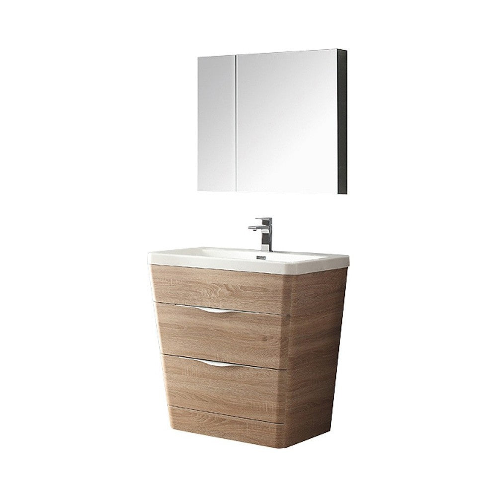 Fresca Milano 32" White Oak Modern Bathroom Vanity w/ Medicine Cabinet