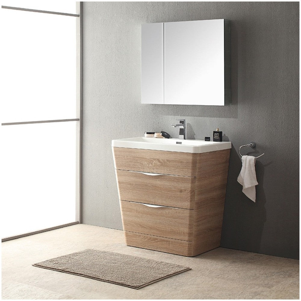 Fresca Milano 32" White Oak Modern Bathroom Vanity w/ Medicine Cabinet