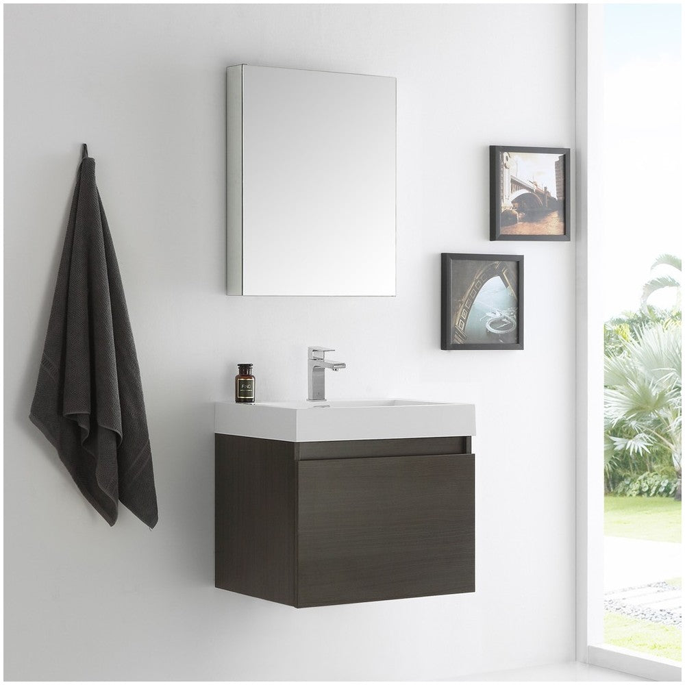 Fresca Nano 24" Gray Oak Modern Bathroom Vanity w/ Medicine Cabinet