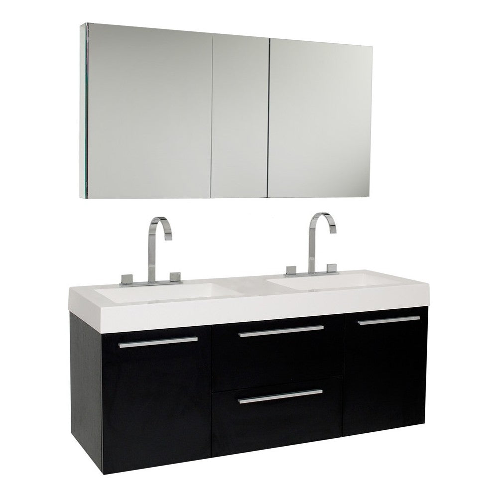 Fresca Opulento 54" Black Modern Double Sink Bathroom Vanity w/ Medicine Cabinet